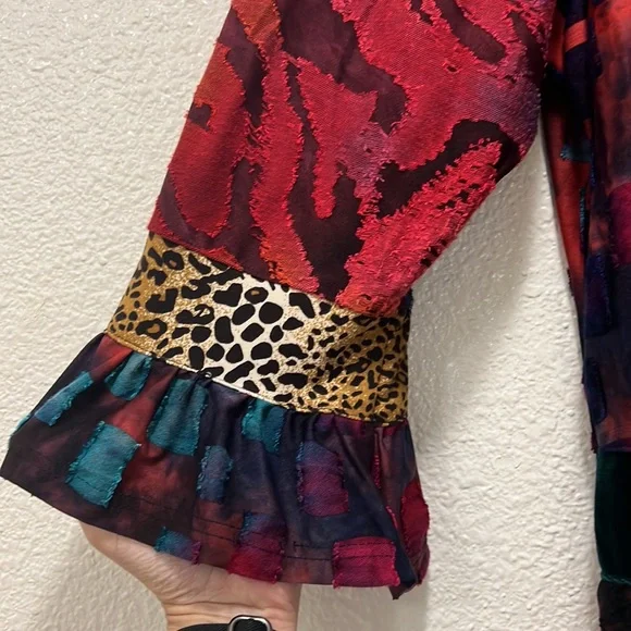 Caleaas boho style multicolor mix media tunic length 3/4 sleeve top - Picture 3 of 16